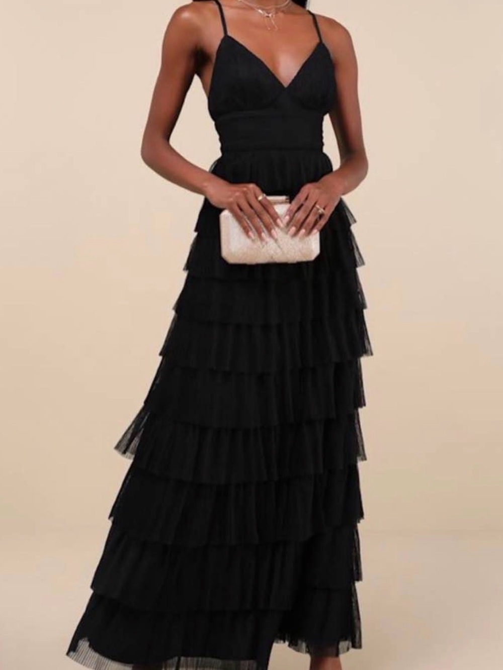 Black Tiered Maxi Dress with Spaghetti Straps